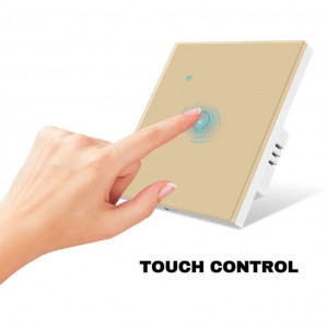 Intelligenter Touch-Schalter, WLAN, Schutzglas, iUni 1G, 10 A, Sprachsteuerung, Smart Life / Tuya, LED, Gold - Img 5