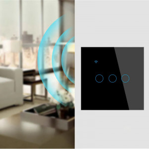 iUni 3F интелигентен сензорен ключ, Wi-Fi, защитно стъкло, LED, черен - Img 9