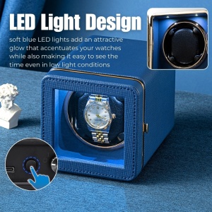 iUni Uhrenbeweger für Automatikuhren, Watch Winder, Kunstleder, Blau - Img 4