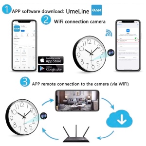 iUni W31 Spionagekamera in Form einer Wanduhr, 32 GB, WLAN, Full HD, Bewegungssensor, Schwarz-Weiß - Img 7