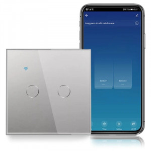 Slimme aanraakschakelaar, wifi, beschermglas, iUni 2G, 10 A, spraakbediening, Smart Life / Tuya, led, zilverkleurig - Img 2