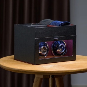 Κουτί για το τύλιγμα ρολογιών iUni, Watch Winder με 2 + 3 θήκες για αξεσουάρ, οικολογικό δέρμα, μαύρο-κόκκινο - Img 10