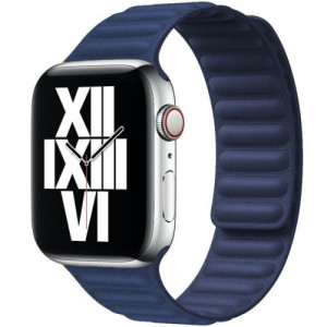 Каишка iUni за Apple Watch 1/2/3/4/5/6/7, Leather Link, 40мм, Среднощно синьо - Img 1