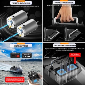 Лодка за риболовна стръв iUni V060, GPS, 12000mAh, 500m, 2kg, 10km/h, 2.4GHz дистанционно управление - Img 9