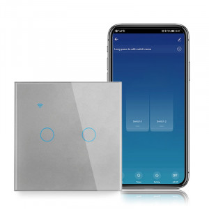 iUni 2F интелигентен сензорен ключ, Wi-Fi, безопасно стъкло, LED, сребрист - Img 3