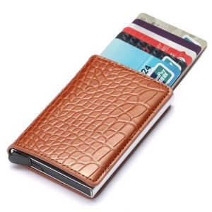 iUni P1 wallet, RFID, 6-card slot, crocodile print, brown