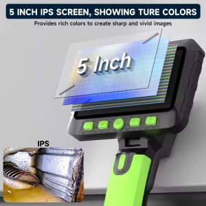 iUni ROT50 Industriekamera für die Fahrzeuginspektion, um 180° schwenkbar, 5-Zoll-LCD-Bildschirm, 1080p, halbstarres Kabel, Länge 1 m, 8+1 einstellbare LEDs, Wasserdichtigkeit IP67, 5000 mAh - Img 2