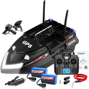 iUni V802 PRO Fishing Bait Boat, GPS, 2 x 5200mAh batteries, 4 tanks, 3kg, 500m range, 15km/h, 2.4GHz remote control, Black