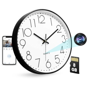 iUni W31 Spionagekamera in Form einer Wanduhr, 8 GB, WLAN, Full HD, Bewegungssensor, Schwarz-Weiß