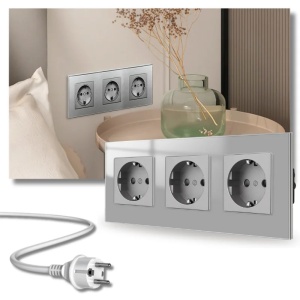 iUni WS3 drievoudig stopcontact met een frame van gehard glas, 16 A, zilverkleurig - Img 3