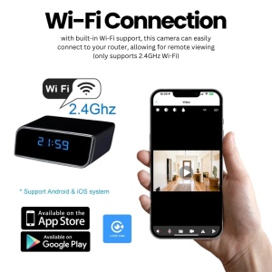 Mini-Tischuhr mit Kamera iUni IP99, Full HD, 16 GB, 150°, Nachtsicht, Live-Ansicht auf dem Smartphone - Img 3