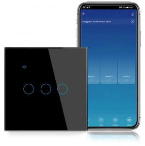 Slimme aanraakschakelaar, wifi, beschermglas, iUni 3G, 10 A, spraakbediening, Smart Life / Tuya, led, zwart - Img 2