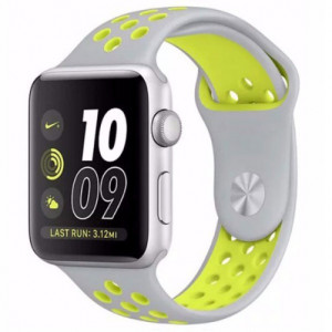Каишка iUni за Apple Watch 1/2/3/4/5/6/7 38 мм Силикон Сребрист/Жълт - Img 3