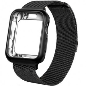 Каишка iUni за Apple Watch 1/2/3/4/5/6/7, Milanese Loop, 38мм, Вграден защитен калъф, Черен - Img 4