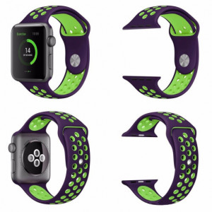 Каишка iUni Спортен за Apple Watch 1/2/3/4/5/6/7 38 мм Силикон Лилав/Зелен - Img 5