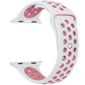 Каишка iUni Спортен за Apple Watch 1/2/3/4/5/6/7 40 мм Силикон Бял/Розов - Img 6