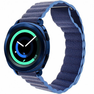 Каишка iUni Leather Loop 20 мм за Gear S2 Еко кожа Син - Img 1