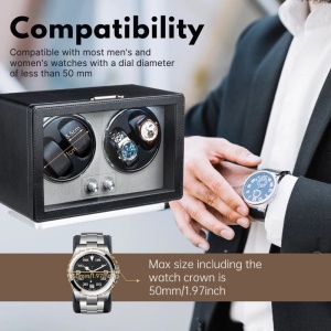 Кутия за Навиване на Часовници iUni, Ретро Watch Winder 4, Еко Кожа, Черен - Img 9