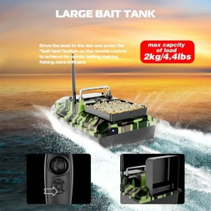 Лодка за риболовна стръв iUni V050, 500m, капацитет 2 кг, 12000mAh, 10km/h, 2.4GHz дистанционно управление, Камуфлажно зелено - Img 9