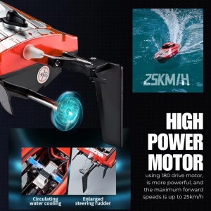 Лодка с дистанционно управление iUni HJ820, RC високоскоростна лодка, скорост 25 км/ч, 2,4 GHz, червена - Img 3