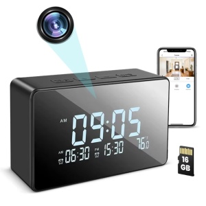 Настолен часовник със шпионска камера iUni IP61, Full HD, 16GB, Wi-Fi, нощно виждане, термометър - Img 1