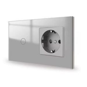 Сензорен ключ и гнездо, рамка от закалено стъкло, iUni 1Y, LED, сребрист - Img 9