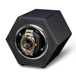 iUni Κουτί για το τύλιγμα αυτόματων ρολογιών, Watch Winder, Οικολογικό δέρμα, Μαύρο