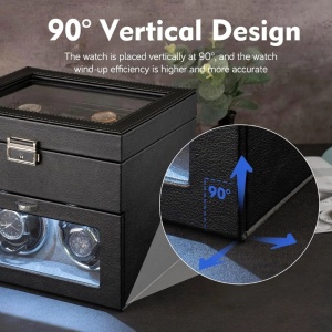 iUni Κουτί για το τύλιγμα ρολογιών, Watch Winder με 2 θέσεις για το τύλιγμα και 8 θέσεις αποθήκευσης, οικολογικό δέρμα, μαύρο-γκρι - Img 5