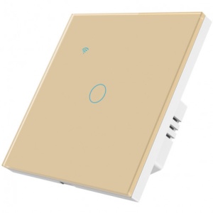 iUni 1F интелигентен сензорен превключвател, Wi-Fi, безопасно стъкло, LED, златен - Img 1