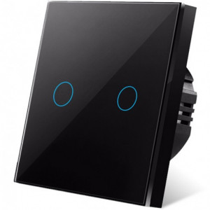 iUni 2F Tempered Glass Touch Switch, LED, Black