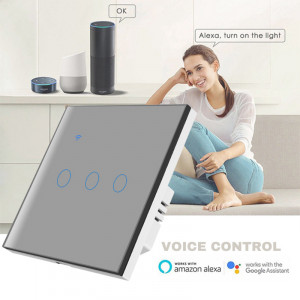 iUni 3F интелигентен сензорен ключ, Wi-Fi, безопасно стъкло, LED, сребрист - Img 6