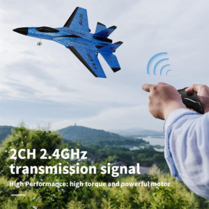 iUni FX820 изтребител с дистанционно управление, SU-35, жироскоп, удароустойчив, син - Img 4