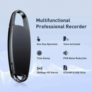 iUni V13 Шпионски калъф за носене, 32GB, 43 часа, MP3 плейър, гласово активиране, черен - Img 4