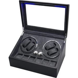 iUni Watch Winder 4 + 6 θέσεις αποθήκευσης, οικολογικό δέρμα, μαύρο - Img 9
