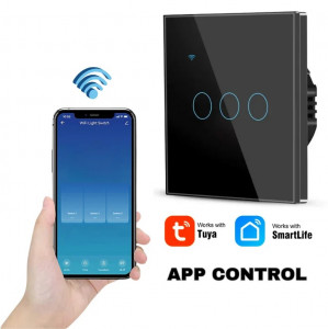 Slimme aanraakschakelaar, wifi, beschermglas, iUni 3G, 10 A, spraakbediening, Smart Life / Tuya, led, zwart - Img 3