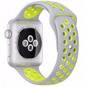 Каишка iUni за Apple Watch 1/2/3/4/5/6/7 38 мм Силикон Сребрист/Жълт - Img 2