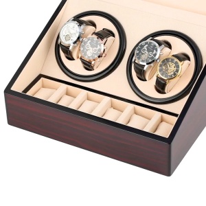 Кутия за Навиване на Часовници iUni, Watch Winder 4 + 6 Места за Съхранение, Махагон-Крем - Img 10