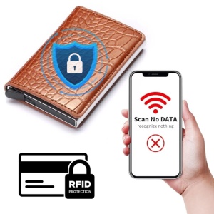 Портфейл iUni P1, RFID, слот за 6 карти, крокодил принт, кафяв - Img 3