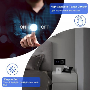 Сензорен ключ и гнездо, рамка от закалено стъкло, iUni 2Y, LED, черен - Img 5