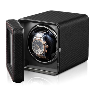 iUni Κουτί για το τύλιγμα αυτόματων ρολογιών, Watch Winder, Οικολογικό δέρμα, Μαύρο άνθρακα