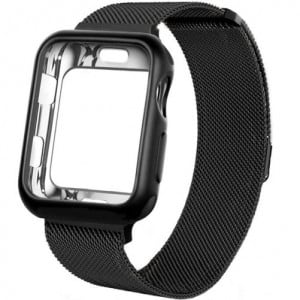 iUni-bandje voor Apple Watch 1/2/3/4/5/6/7, Milanese Loop, 38 mm, met geïntegreerd beschermhoesje, zwart - Img 3