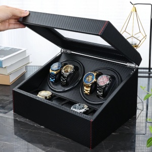 iUni horlogekoffer, opwindmechanisme voor horloges, 4 + 6 opbergvakken, eco-leer, carbon - Img 6