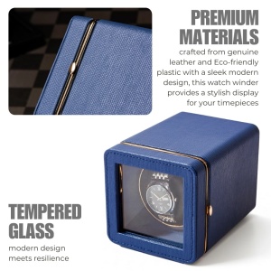iUni Opwinddoos voor automatische horloges, Watch Winder, Eco-leer, Blauw - Img 5