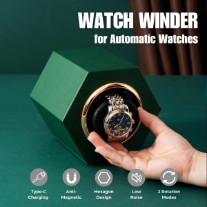 iUni Opwinddoos voor automatische horloges, Watch Winder, Eco-leer, Groen - Img 2