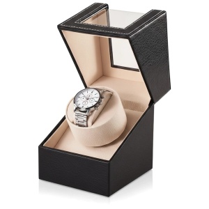 iUni Single Watch Winder, PU Leather, Black-Cream - Img 2