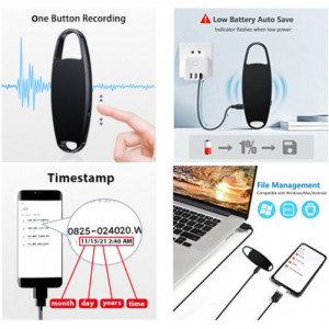 iUni V13 Шпионски калъф за носене, 32GB, 43 часа, MP3 плейър, гласово активиране, черен - Img 8