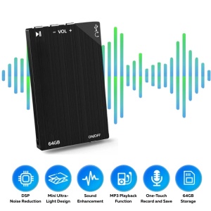 iUni V25 Mini-Diktiergerät, 64 GB interner Speicher, 80 Stunden Akkulaufzeit, MP3-Player - Img 2