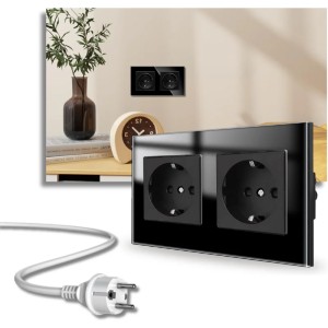 iUni WS2 dubbel stopcontact met frame van gehard glas, 16 A, zwart - Img 4