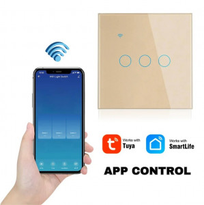 Έξυπνος διακόπτης αφής, WiFi, Προστατευτικό γυαλί, iUni 3G, 10A, Φωνητικός έλεγχος, Smart Life / Tuya, LED, Χρυσό - Img 3