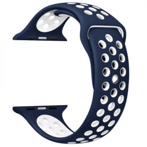 Каишка iUni за Apple Watch 1/2/3/4/5/6/7 38 мм Силикон Син/Бял - Img 4